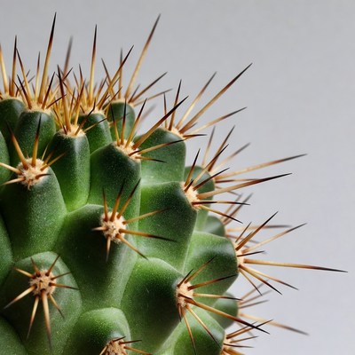Close-up spiny green barrel cactus