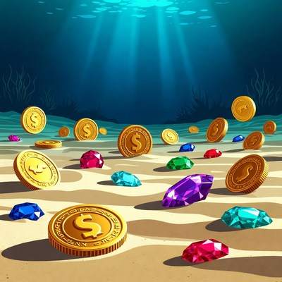 Underwater treasure coins and gems