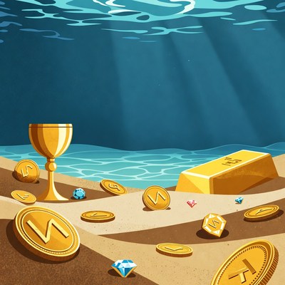 Underwater Treasure Chest Gold Coins