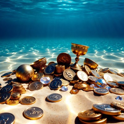Gold Coins and Treasure Underwater