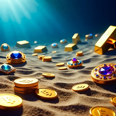 Golden Bitcoin Treasure on Underwater Sand