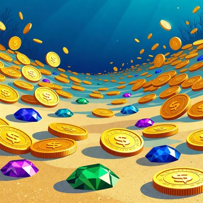 Gold Coins and Gems Underwater