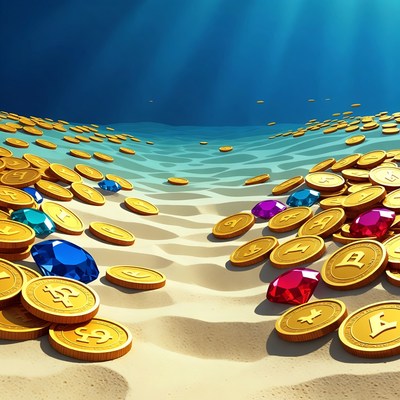 Treasure Chest Gold Coins Gems Underwater