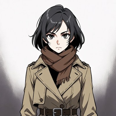Anime girl in trench coat and scarf
