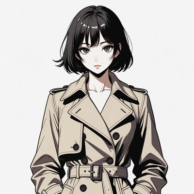 Anime girl in beige trench coat