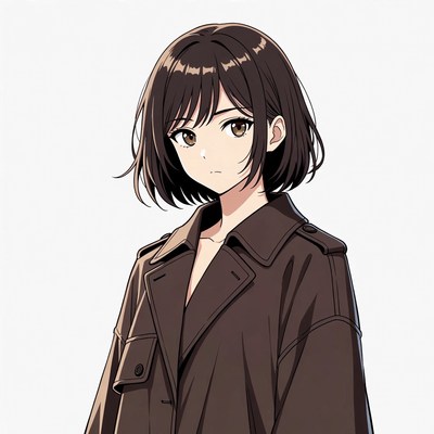 Anime girl in brown trench coat