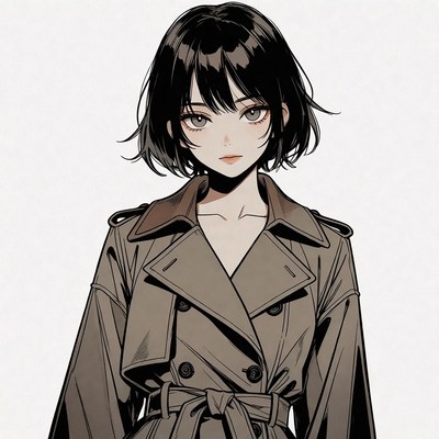 Anime girl in trench coat