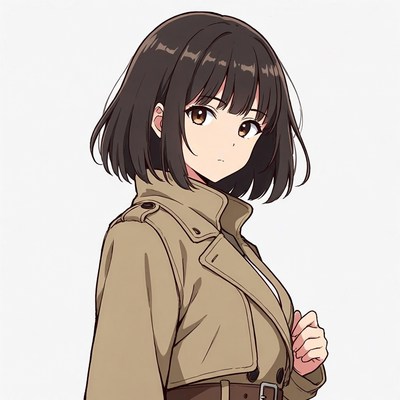 Anime girl in beige trench coat