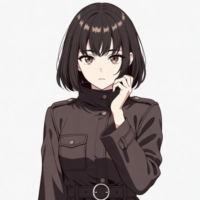 Anime girl in dark military jacket