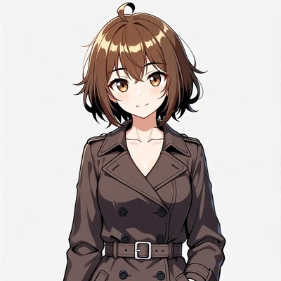 Anime girl in brown trench coat