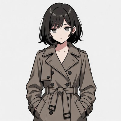 Anime girl in beige trench coat