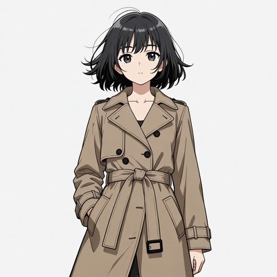 Anime girl in beige trench coat