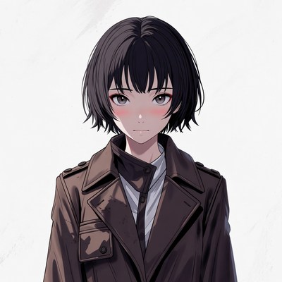Anime girl in brown leather jacket