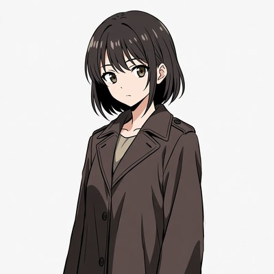 Anime girl in brown trench coat
