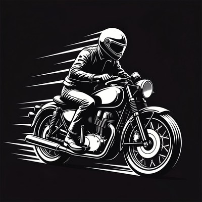 Man riding motorcycle speeding forward