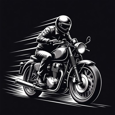 Man Riding Motorcycle Speeding Forward