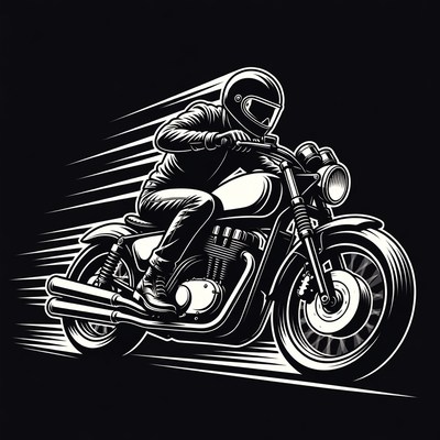 Man Riding Speeding Motorcycle Illustration