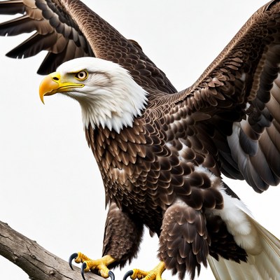 Bald eagle perched with wings spread