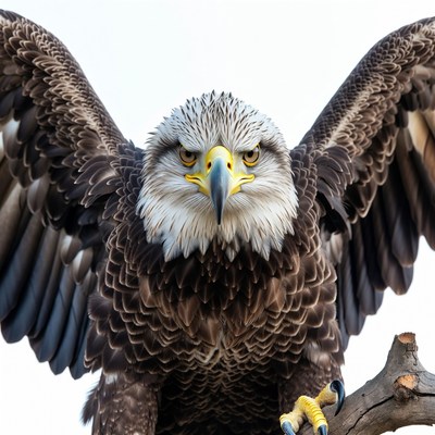 Bald eagle with wings spread