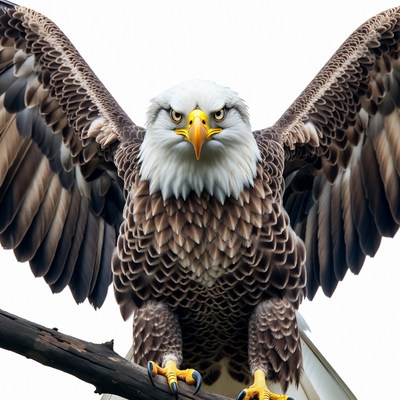 Bald eagle with wings spread