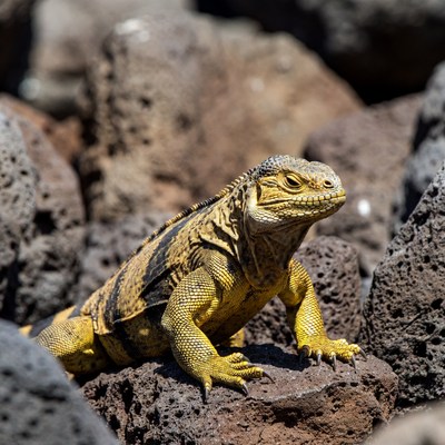 Galapagos land iguana on rocks