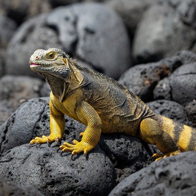 Galapagos iguana on volcanic rocks