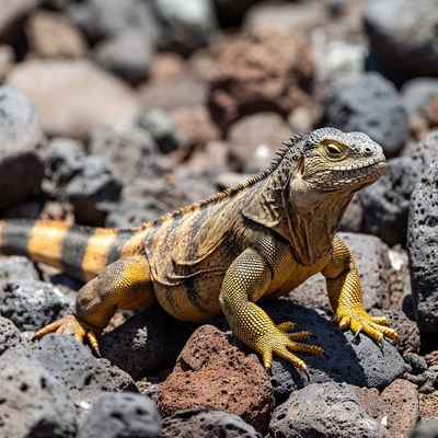 Galapagos Iguana on Volcanic Rocks
