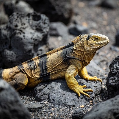 Land iguana on volcanic rocks