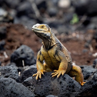 Land iguana on volcanic rocks