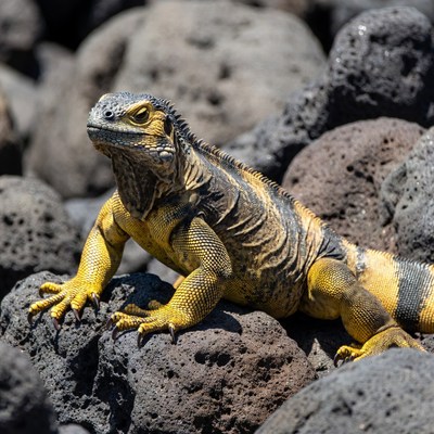 Galapagos iguana on volcanic rocks