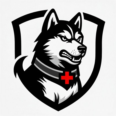 Husky Dog with Red Cross Shield
