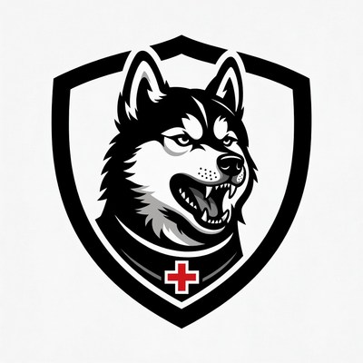 Growling Husky Dog Shield Logo