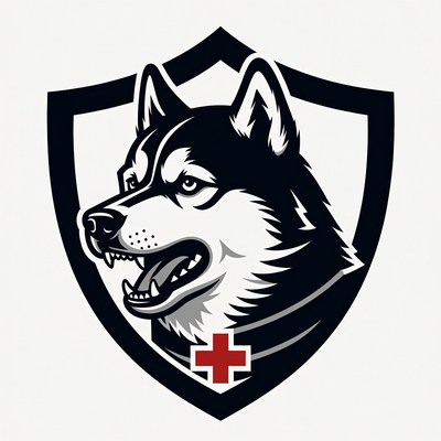 Husky Dog Shield with Red Cross