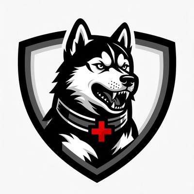 Husky Dog Shield Logo with Red Cross