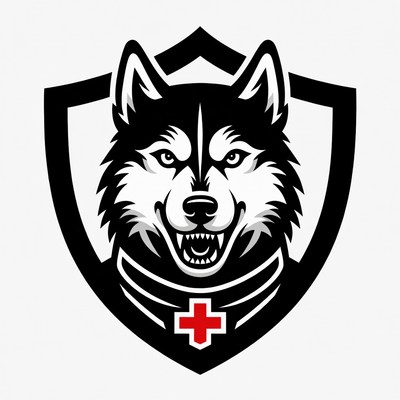 Husky Dog Head with Red Cross Shield