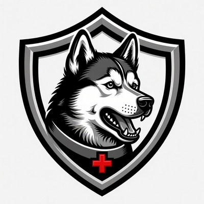 Husky Dog in Shield with Red Cross