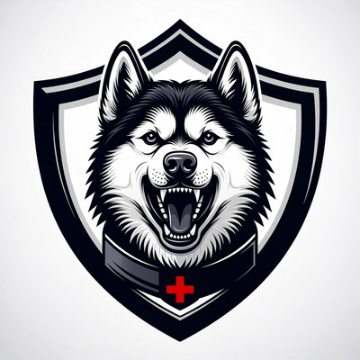 Husky Dog Head in Red Cross Shield