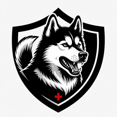 Husky Dog Shield with Red Cross