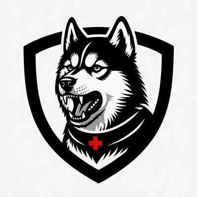 Husky Dog with Red Cross Shield