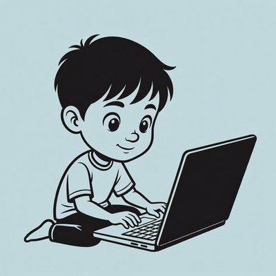Boy using laptop illustration