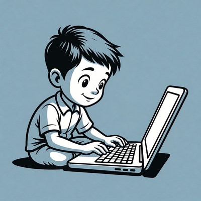 Boy using laptop illustration