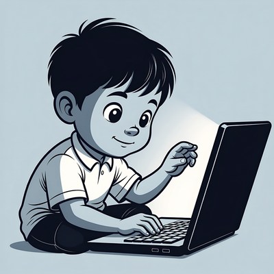Boy using laptop illustration