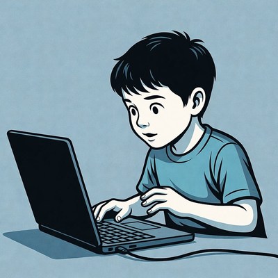 Boy using laptop computer
