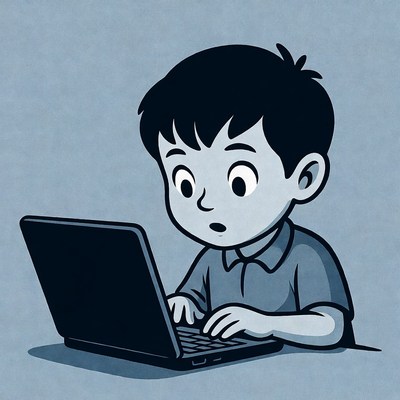 Boy using laptop illustration