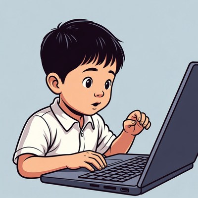 Asian boy using laptop