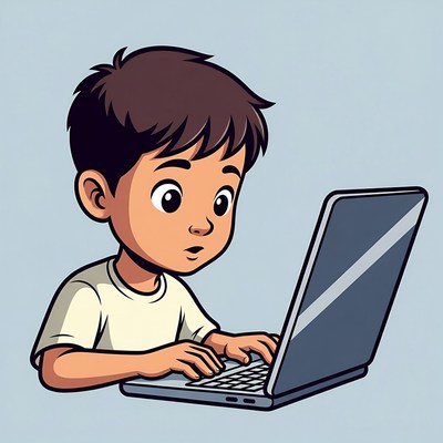 Boy using laptop illustration