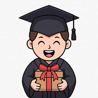 Graduation boy holding gift box