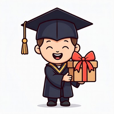Graduation boy holding gift box