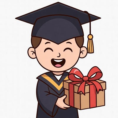 Boy in graduation cap holding gift
