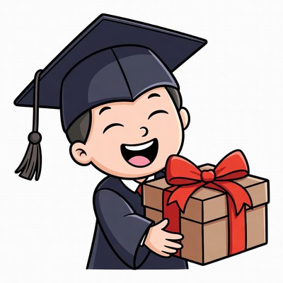 Boy in graduation cap holding gift
